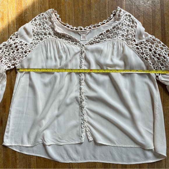 Sundance Romantic Boho Long Sleeve Button Front Open Knit Details Peasant Blouse - Picture 14 of 14